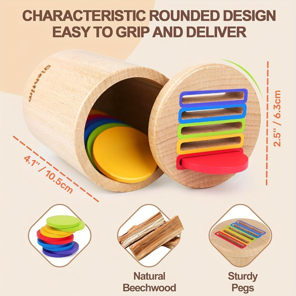 Montessori Educational Sensory Learning Toy with 10 Colorful Blocks & Storage Bag, Fine Motor & Hand-Eye Coordination Toy, Christmas Gift for Boys & Girls – Wooden Color Sorting Coin Box Toy for Toddlers 1+