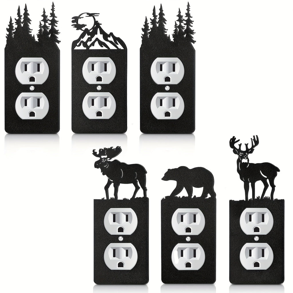 Light Switch Cover Plates 6 Pack Metal Bear Moose Trees Mountains Rustic Cabin Nature Theme Single Gang Wall Plate 2.75 x 6.69 Inch for Home Bedroom Living Room Cabin Lodge Decor - product image 6