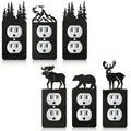 Light Switch Cover Plates 6 Pack Metal Bear Moose Trees Mountains Rustic Cabin Nature Theme Single Gang Wall Plate 2.75 x 6.69 Inch for Home Bedroom Living Room Cabin Lodge Decor - product image 6