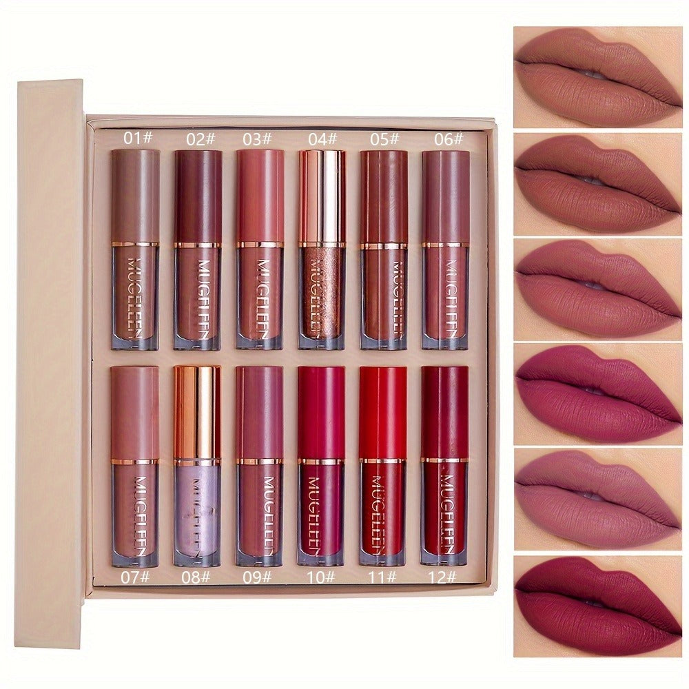 Lip Gloss Set 12 Pcs Matte & Pearlescent Lip Glaze Collection – Non-Stick Cup Long-Lasting Non-Fading Velvety Finish Lip Makeup Gift Set for Women Girls All Skin Tones - product image 3