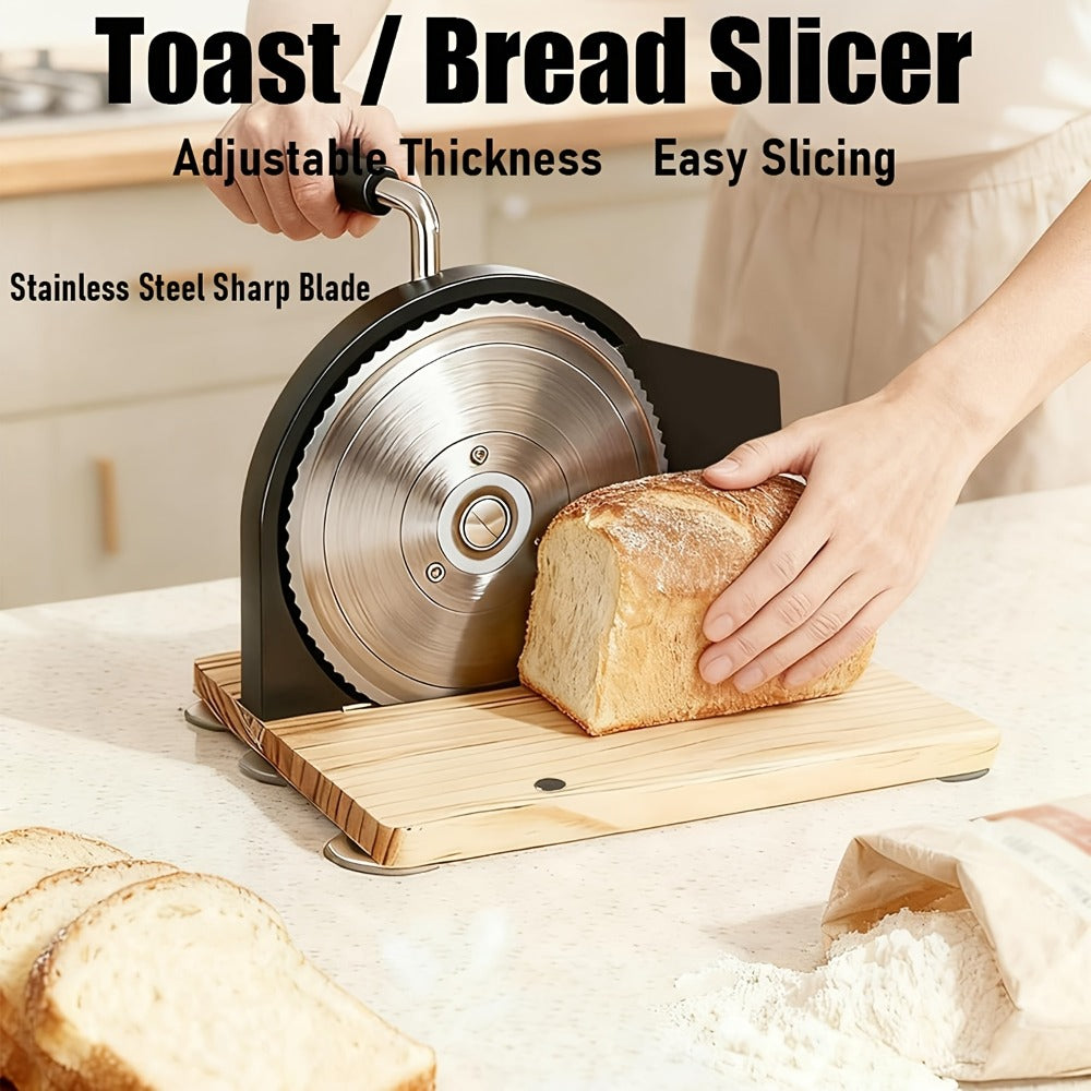 Bread Slicer Manual Adjustable Thickness Uniform Slices Hand Crank Serrated Blade Suction Base Measurement Markings for Sourdough Artisan Homemade Bread Loaf - product image 4