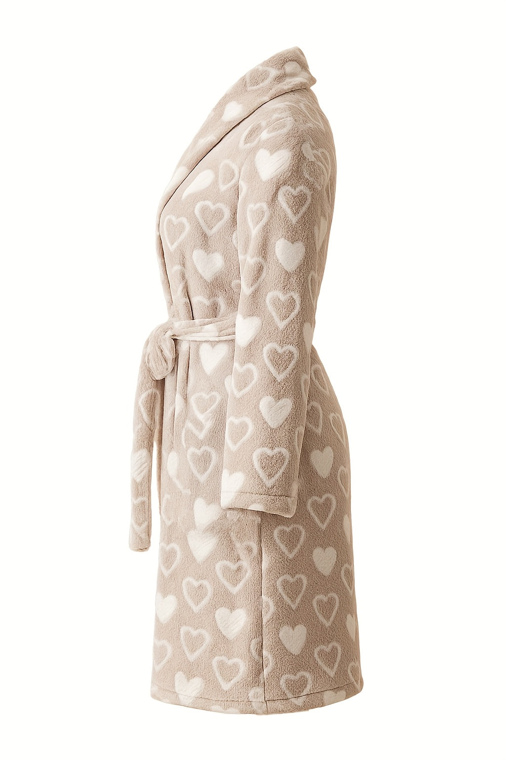 Women's Loose, Warm and Comfortable Home Wear Sleepwear With Offset Printing Heart Pattern For Autumn and Winter, New Flannel Nightgown Belt, Double-sided - product image 2