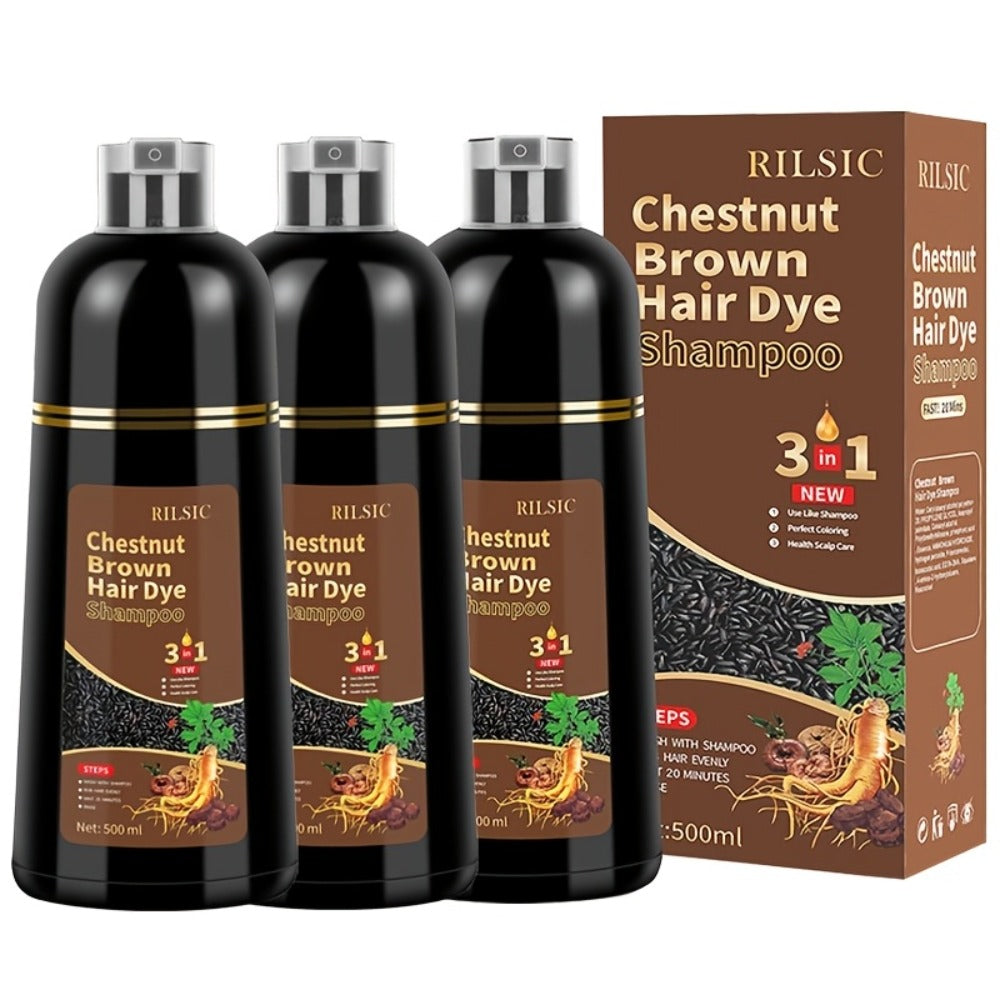 Gray Hair Coverage Shampoo 3-in-1 Hair Dye Shampoo 3-Pack | Herbal Natural Formula Color in Minutes | Long-Lasting Black Brown Chestnut Brown | No Mixing Easy Home Hair Color for M - product image 9