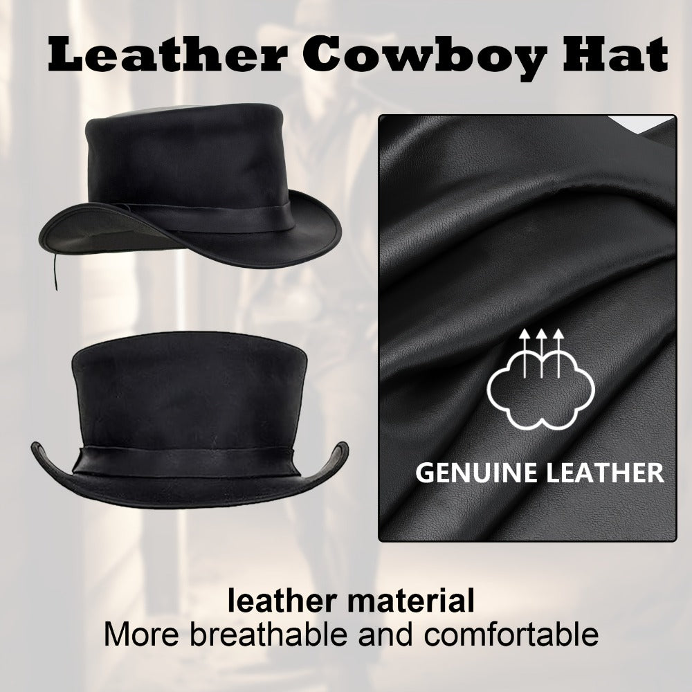 Real Cowhide Low Crown Topper for Men & Women S-3XL, Halloween Costume Cosplay Motorcycle Riding Fashionable Dress Up Hat – Genuine Leather Top Hat Steampunk - product image 4