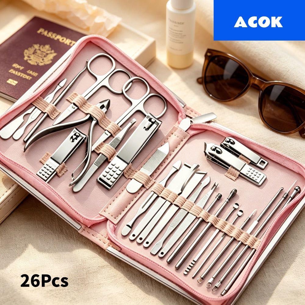 Manicure Pedicure Set 26pcs Pink Stainless Steel – Precision Nail Clippers Cuticle Nipper & Dead Skin Scissors 45° Blade Professional Grooming Kit for Women & Men, Elegant Gift Set - product image 9