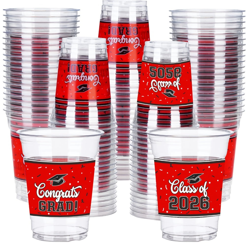 2026 Graduation Party Cups in Black Red Blue Green Purple Maroon for Graduation Ceremony, Reception, Celebration & School Color Party Drinkware Bulk - product image