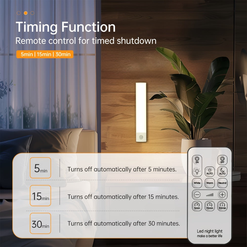 Motion Sensor Cabinet Light LED Under Cabinet Lights USB Rechargeable 3 Color Dimmable with Remote Control Magnetic Wireless Night Light for Kitchen Closet Wardrobe Cupboard Stairs - product image 5