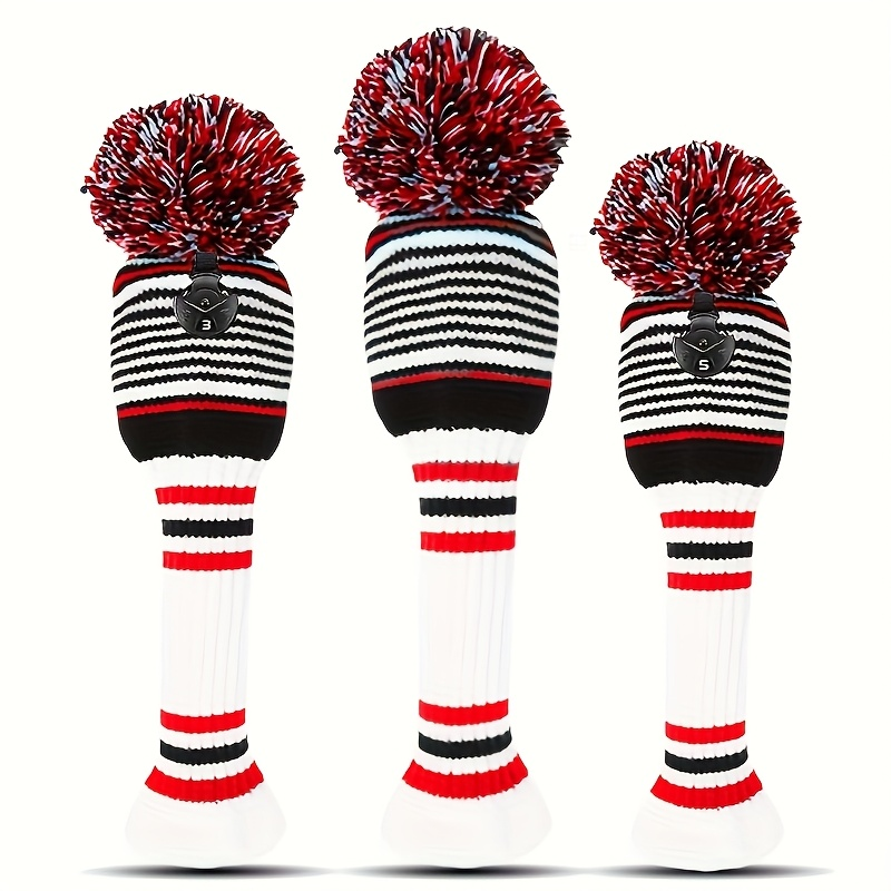 Knitted Golf Club Head Covers 3-Pack Set for Driver & Fairway Woods – Hook & Loop Closure Protective Headcovers for 1 3 5 Woods – Fits 460cc Drivers – Stylish Mixed Color Golf Club Protectors
