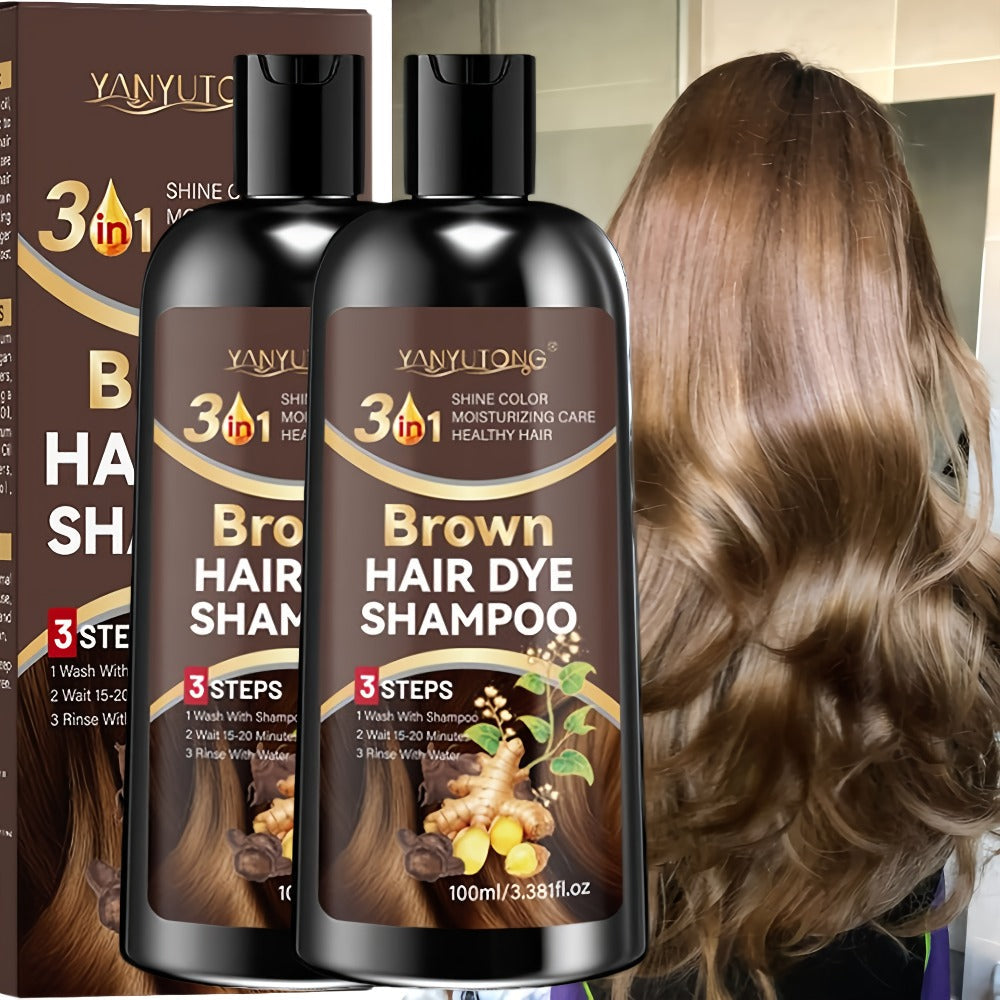Brown Hair Dye Shampoo 2-Pack 3.38oz — Polygonum Multiflorum & Ginger Extract Covers Gray Hair, Deep Moisture Anti-Frizz Long-Lasting Natural Color, Plant-Based Unisex Hair Gift - product image 6