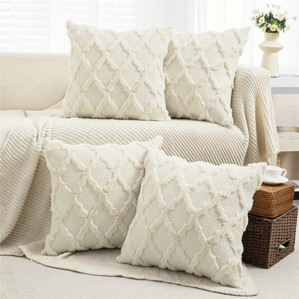 Decorative Pillow Covers 18x18 Set of 4 Boho Soft Plush Faux Wool Throw Pillow Cases with Zipper for Sofa Couch Bedroom Living Room - Luxury Cushion Covers - product image
