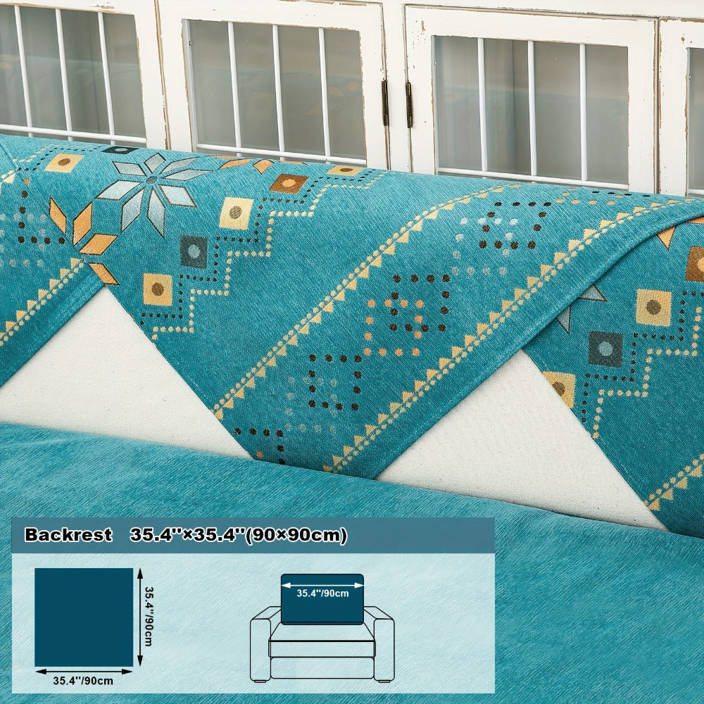 Bohemian Chenille Sofa Cover | Geometric Print Non-Slip Couch Slipcover, Thick Plush Boho Style, 1 to 4 Seat, Armrest & Backrest, Machine Washable, Sectional Sofa Protector - product image 13