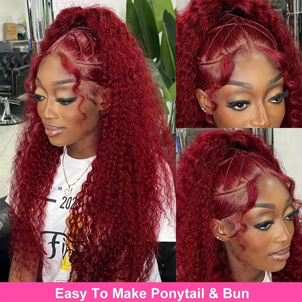 Red Curly Lace Front Wig 13x4 HD Transparent Lace Glueless 180% Density 24 Inch | Deep Curly Wet Wavy Ginger Orange Pre-Plucked Baby Hair Women - product image 2