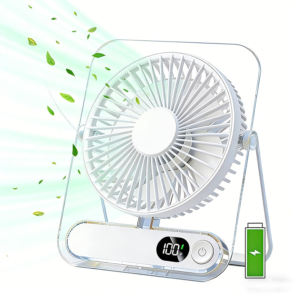 Desk Fan Portable USB Rechargeable 3000mAh Battery 5-Speed Adjustable 180 Degree Foldable Ultra Quiet Digital Display Acrylic for Home Office Travel Lightweight Cooling Fan - product image 12
