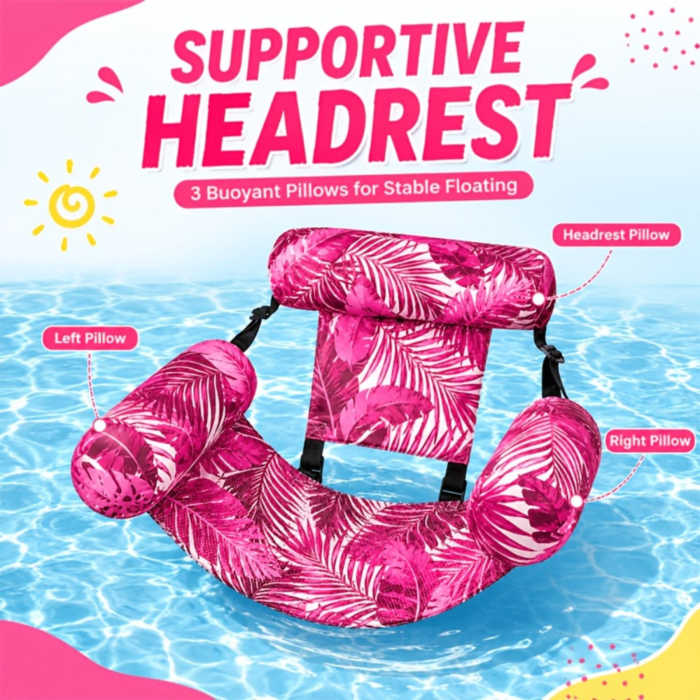 Tropical Leaf Inflatable Pool Float Lounger for Adults | Hammock Chair with Adjustable Back & Head Support, Buoyant Pillow, Fabric Cover, Pool Lake Beach - product image 6