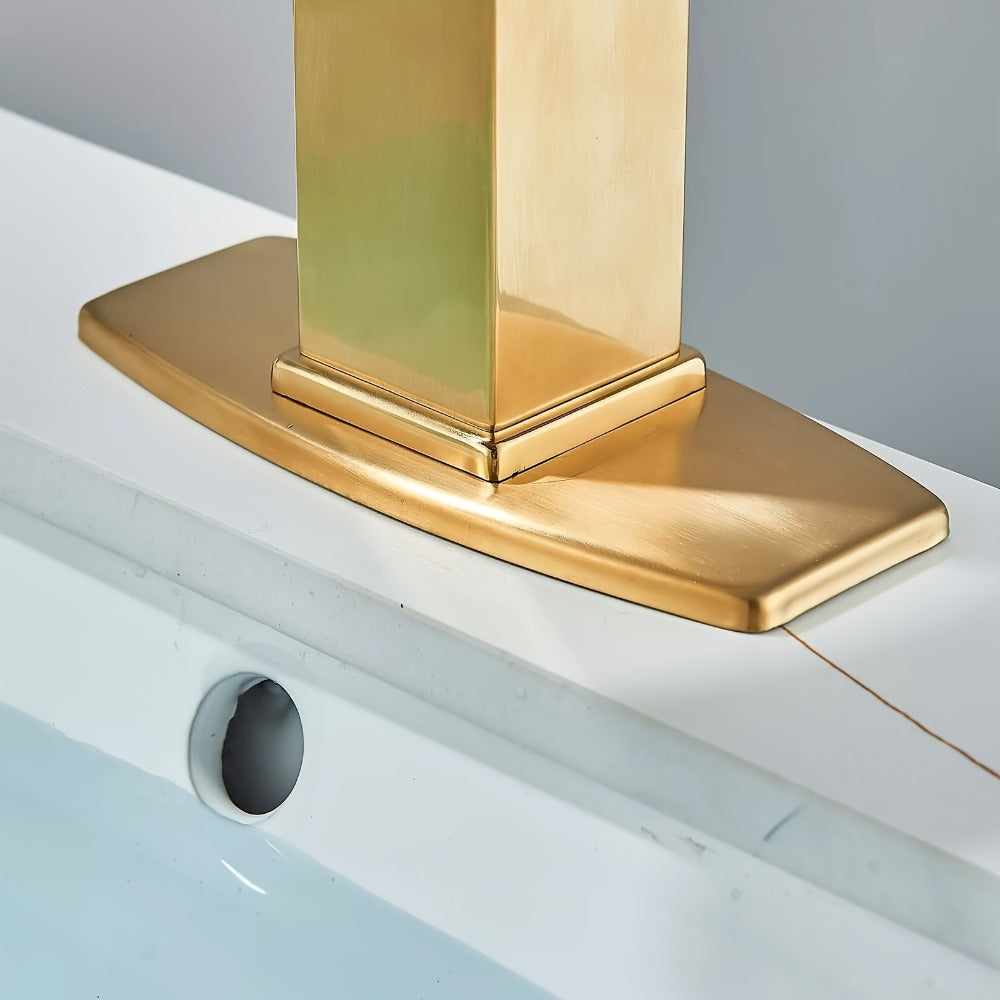 Waterfall Bathroom Sink Faucet, Single Hole or 3-Hole Mixer Tap with 6" Deck Plate, Ceramic Valve, Vanity Faucet for Farmhouse RV Bathroom, Brushed Gold Matte Black Nickel Chrome - product image 14