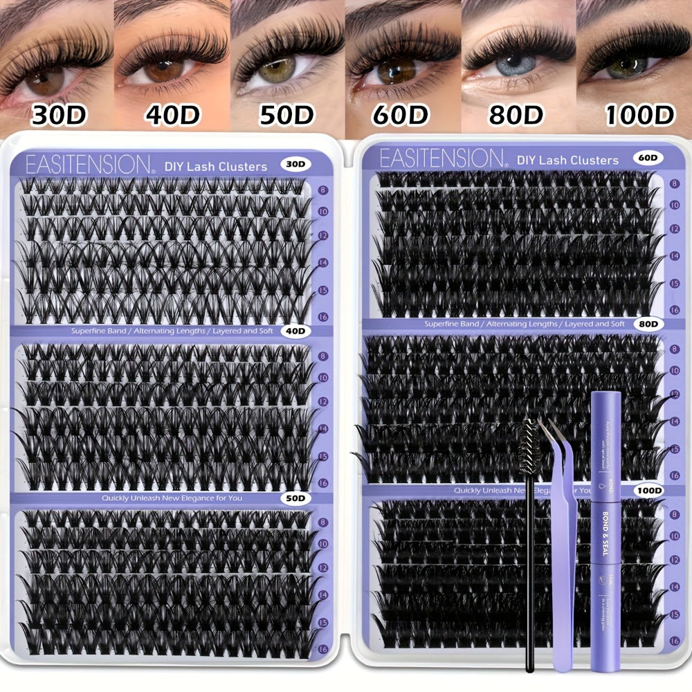 Premade Lash Clusters 708Pcs Mixed Length 30D 50D 80D 100D Wispy Volume Kit – Natural Fluffy DIY Lash Extensions with Bond Seal & Applicator for Everyday, Party, Travel & Event Loo - product image