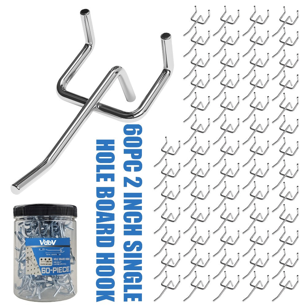 Pegboard Hooks 60pcs Stainless Steel 2 Inch Single Hole – 1-Inch Spacing Board Hooks for Tool Organization in Garage Workshop Warehouse Garden & Storage - product image 8