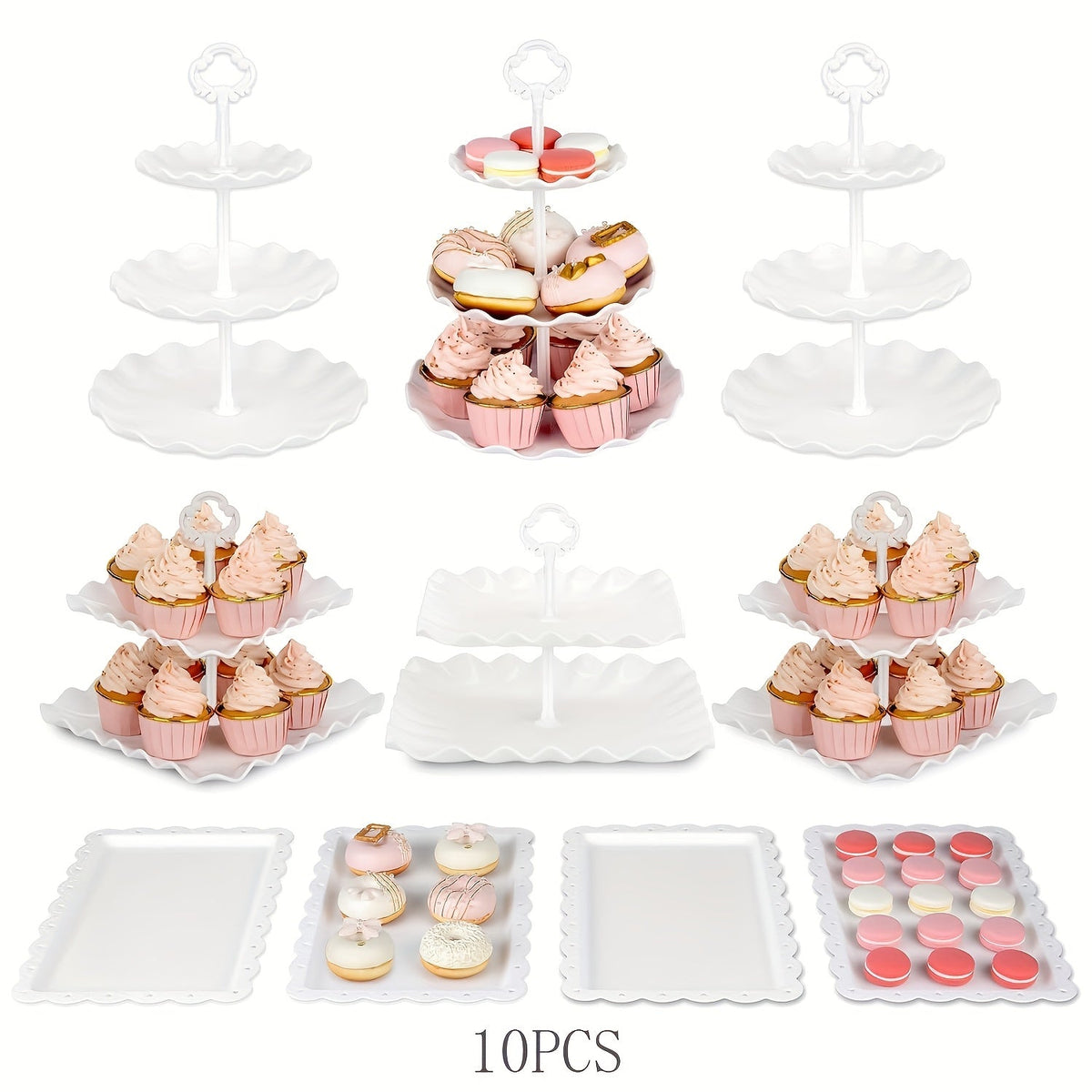 Tiered Cupcake Stand Set 10pcs - 3 Double Layer & 3 Triple Layer Dessert Stands + 4 Appetizer Trays for Birthday Wedding Party - product image 8