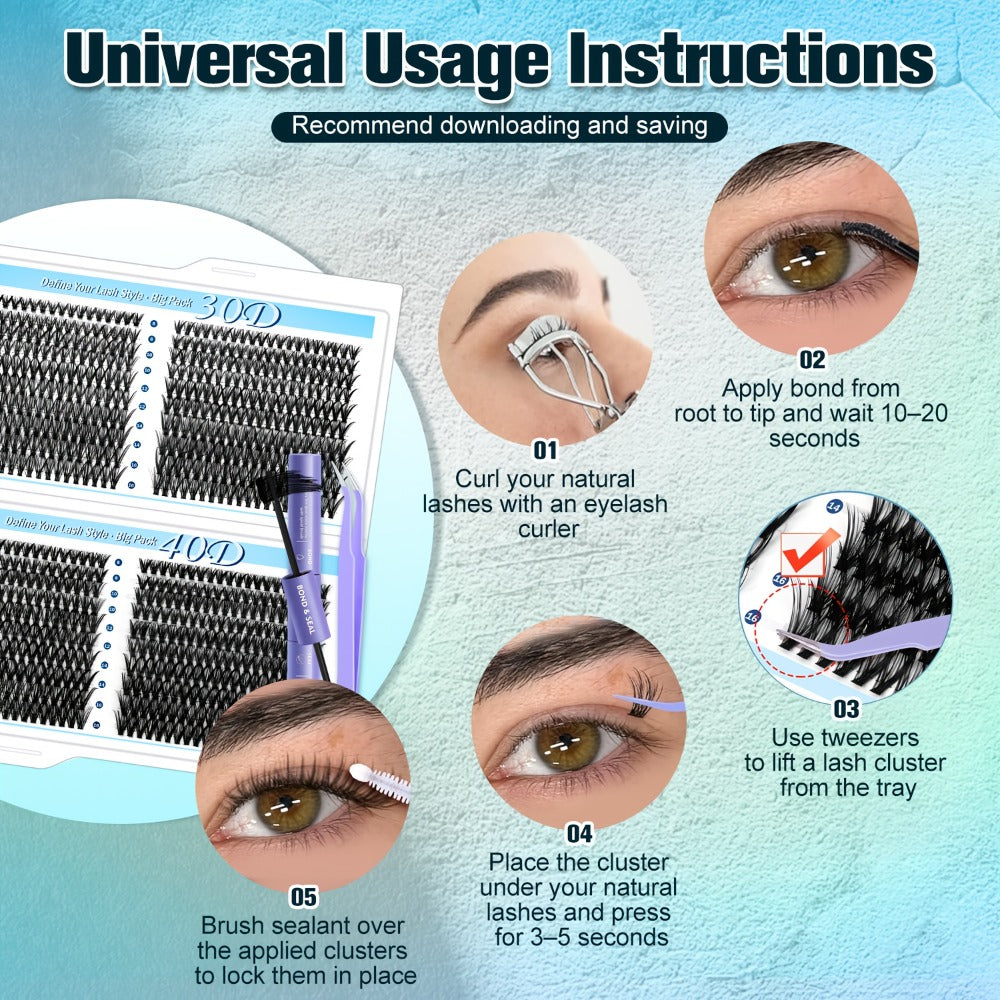 800Pcs Fluffy Wispy Lash Clusters Kit — 30D 40D Mixed Length 8-16mm DIY Eyelash Extensions with 2-in-1 Bond & Seal Glue and Tweezers, Natural Long-Lasting Cluster Lashes for Everyd - product image 7