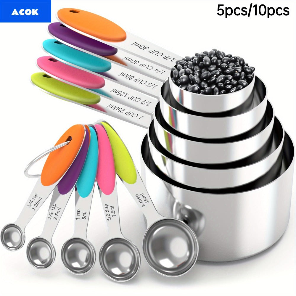 Measuring Cups and Spoons Set 10-Piece Stainless Steel with Silicone Handle – Precise Baking & Cooking Measurement Tools | Dishwasher Safe | Christmas Kitchen Gift - product image
