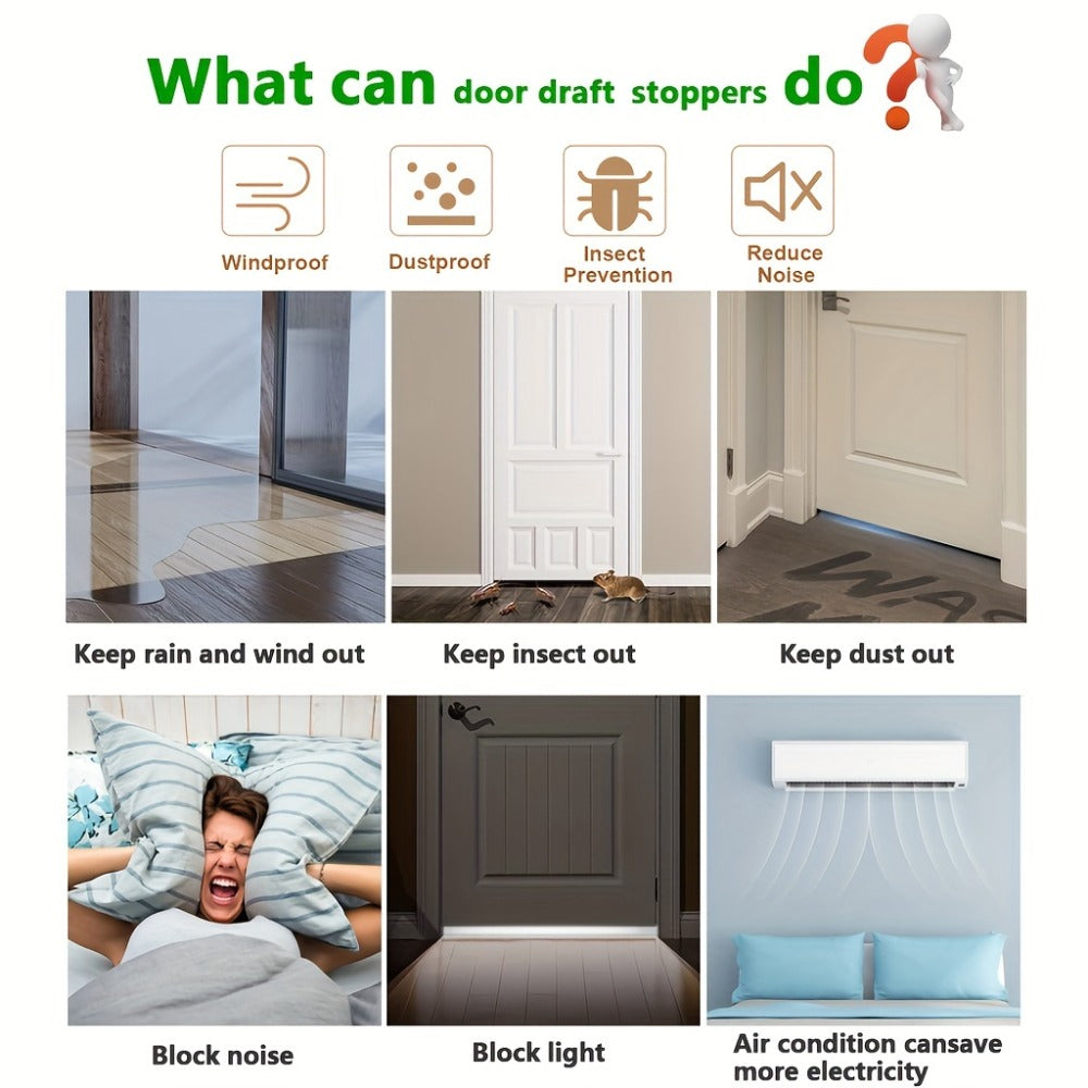Door Draft Stopper 2pcs Silicone Weather Stripping 37" Under Door Seal Strip with Strong Adhesive – Noise Reduction, Energy Saving, Easy Install for Interior & Exterior Doors, Brow - product image 11