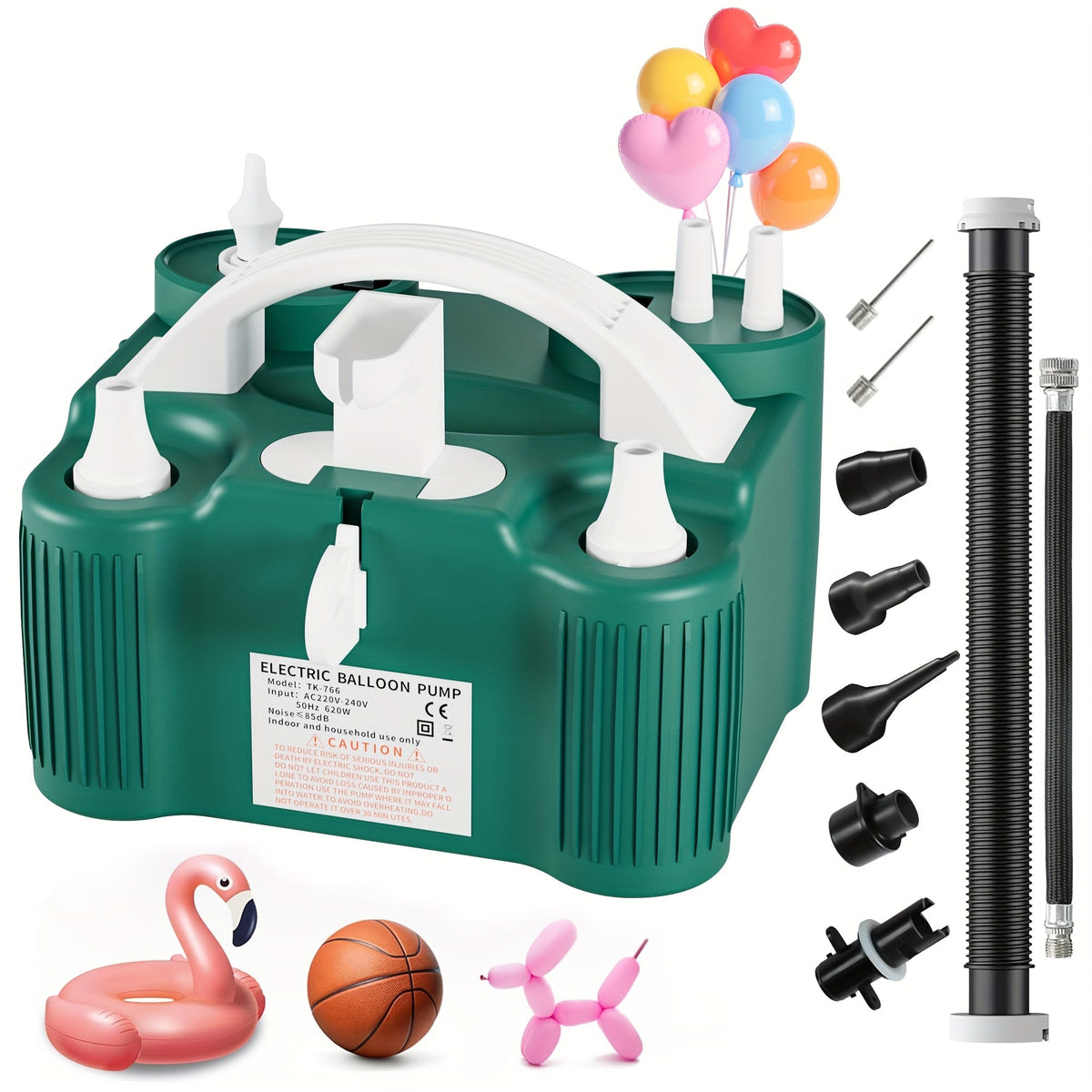Fast Inflator Deflator for All Balloons Latex Foil 260Q Mylar, Air Beds Pool Floats Yoga Balls Sports Balls, No Battery Required | Electric Balloon Pump 4-in-1 with Triple Nozzles