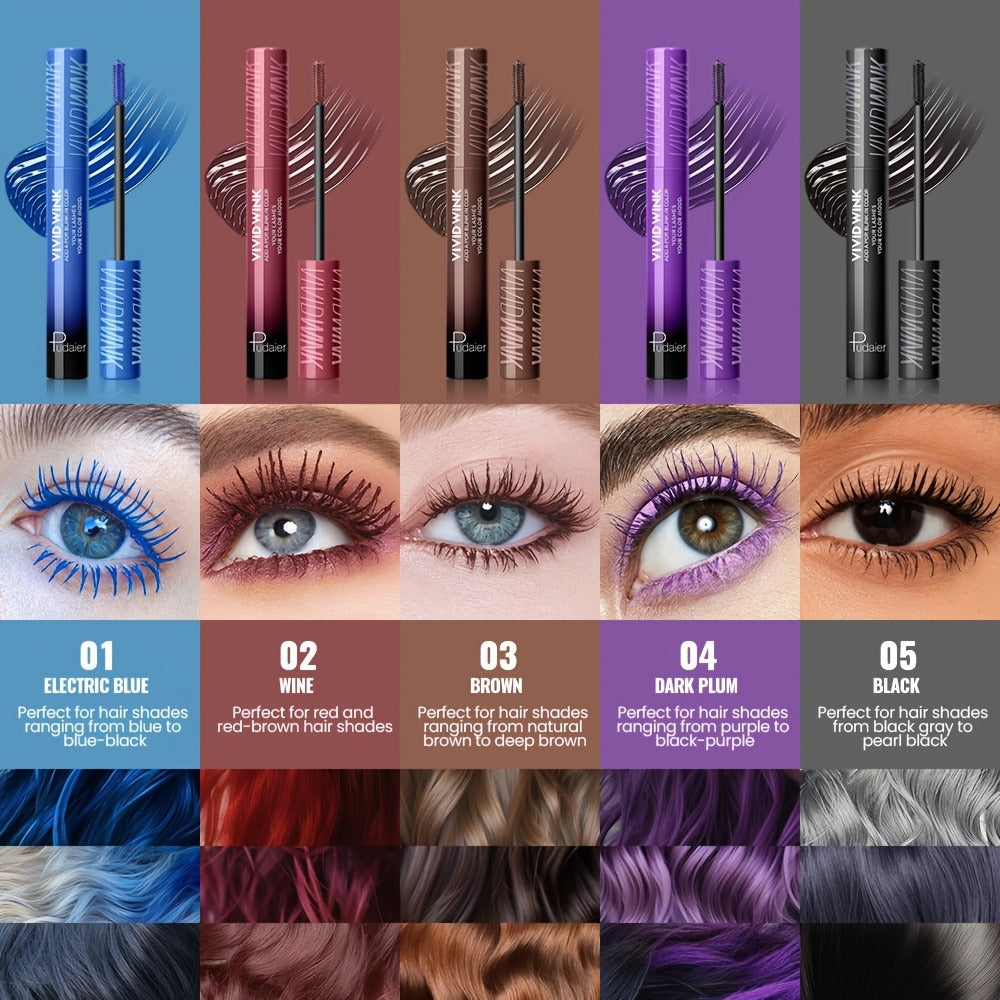 5-Shade Waterproof Colored Mascara for Women — Smudge-Proof Clump-Free Long-Lasting Vivid Formula, Bold Eye Makeup for Stage Cosplay Festival Everyday Wear, Blue Green Pink Purple  - product image 12