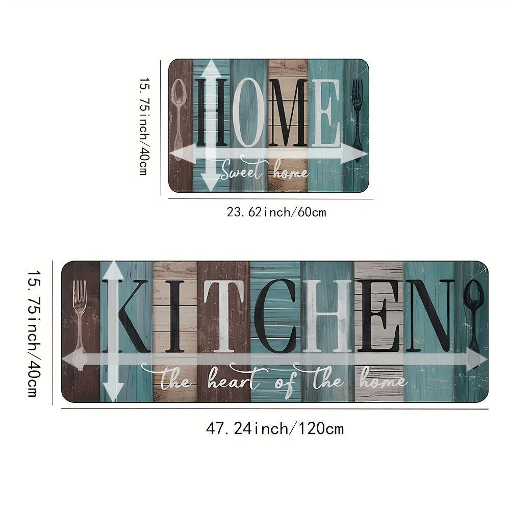 Diatomaceous Earth Kitchen Mat Set 2pcs - Non-Slip Anti-Fatigue Rug for Kitchen Bathroom Bedroom Hallway, Green Brown Wood Plank Pattern, Easy Clean - product image 3