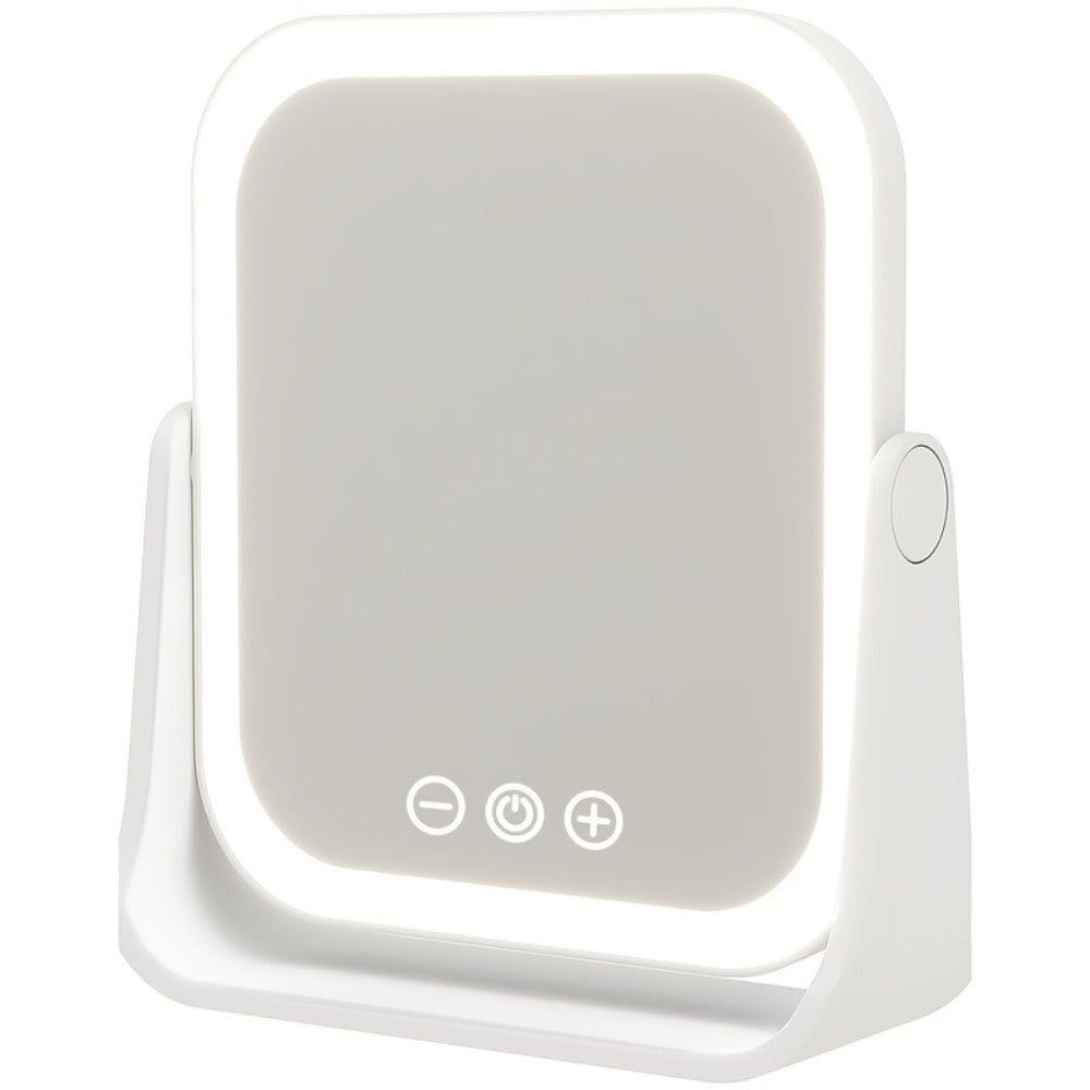 Portable LED Makeup Mirror Folding with Touch Screen - USB Rechargeable Vanity Mirror, Tri-Color Dimmable Lighting, Travel Desk Tabletop, Square or Round Shape, Pink or White, Cord - product image 5