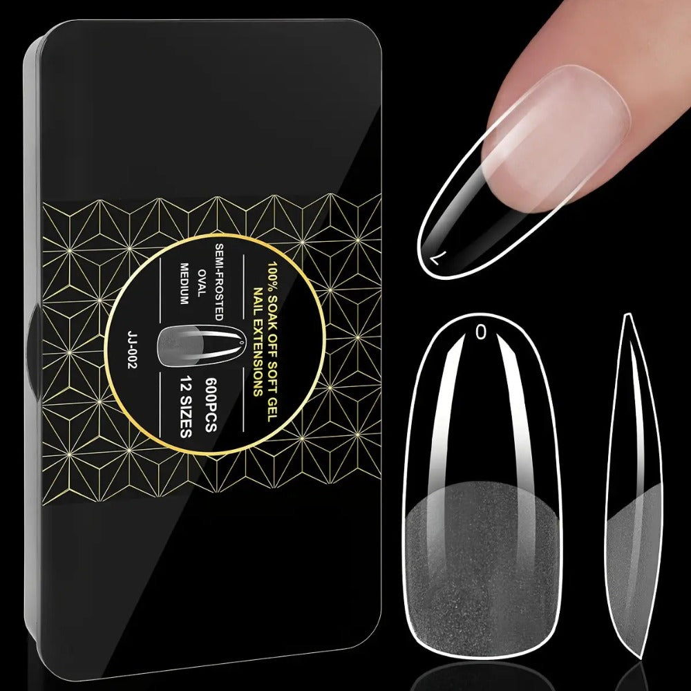 Gel Nail Tips 600 Pieces Clear Crystal Full Cover Nail Extensions – Almond Oval Coffin Stiletto Square Short Medium Long Soft Gel False Nails for Salon & DIY Nail Art Women - product image 4
