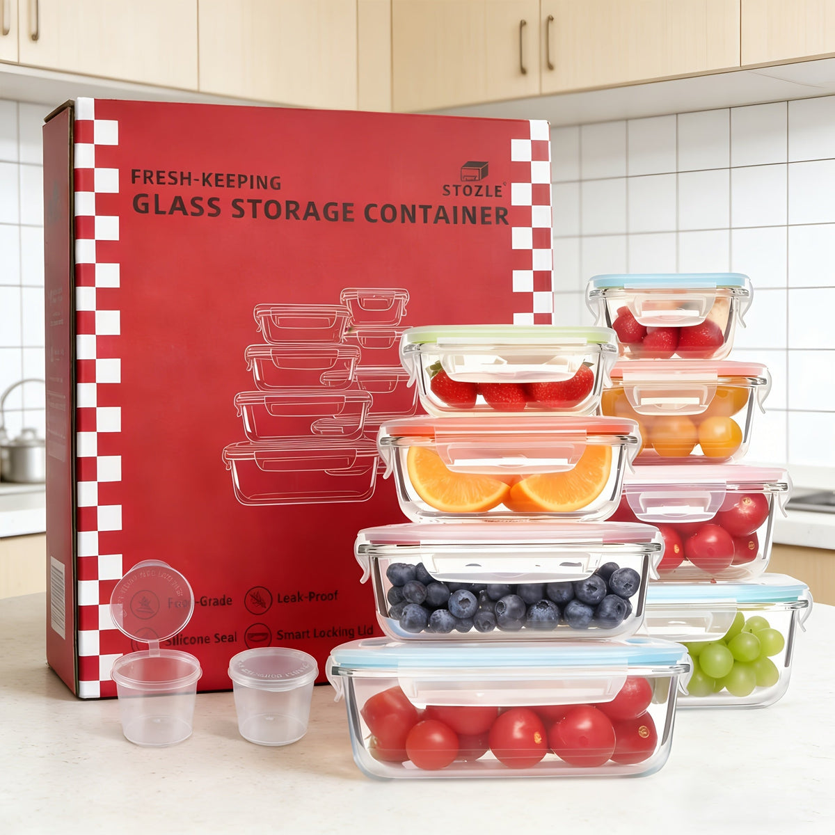 8 Lids & 8 Containers, Leak-Proof Sealed Picnic Lunch Box for Salad, Fruit, Vegetables & Sandwiches, Long-lasting Outdoor Food Prep Containers | Airtight Glass Food Storage Containers 16-Piece Set with Vented Lids
