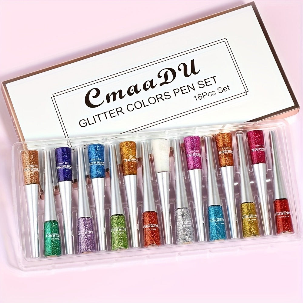 Glitter Liquid Eyeliner Set 16 Colors Waterproof Shimmer Metallic Eye Liner Pen Kit – Long-Lasting Smudge-Proof Sparkle Eye Makeup for Party Stage Festival Cosplay Holiday Glam - product image 6
