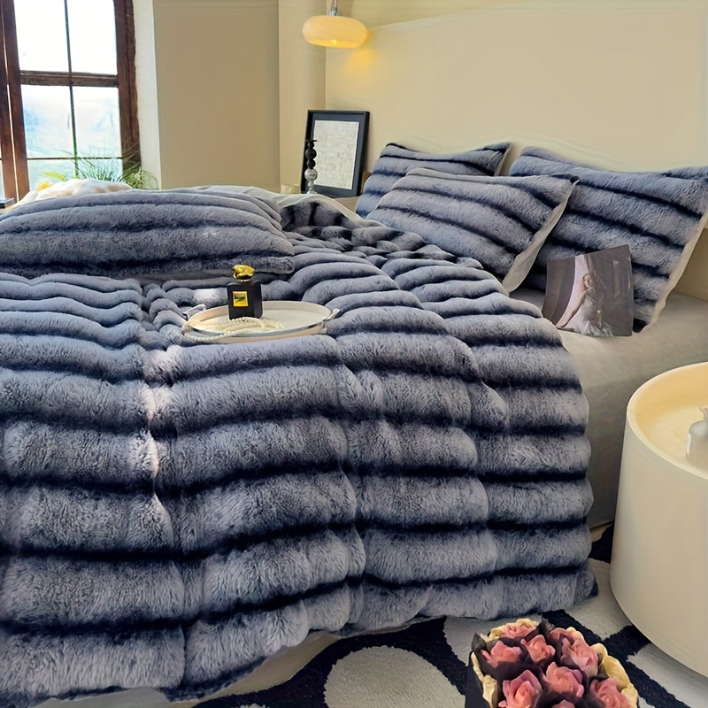 Striped Luxurious Faux Rabbit Fur Throw Blanket Ultra-Soft, Double-sided Blanket, Kids' Blanket, ClassicStripe Pattern, Multi-Color, Travel, Camping, Al - product image 5