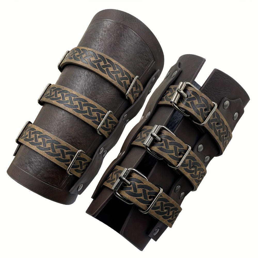 Embossed Renaissance LARP Cosplay Costume Accessory for Halloween, Stage Performance & Photography, Brown & Black, 2 pc – Medieval Faux Leather Bracers Viking - product image 7