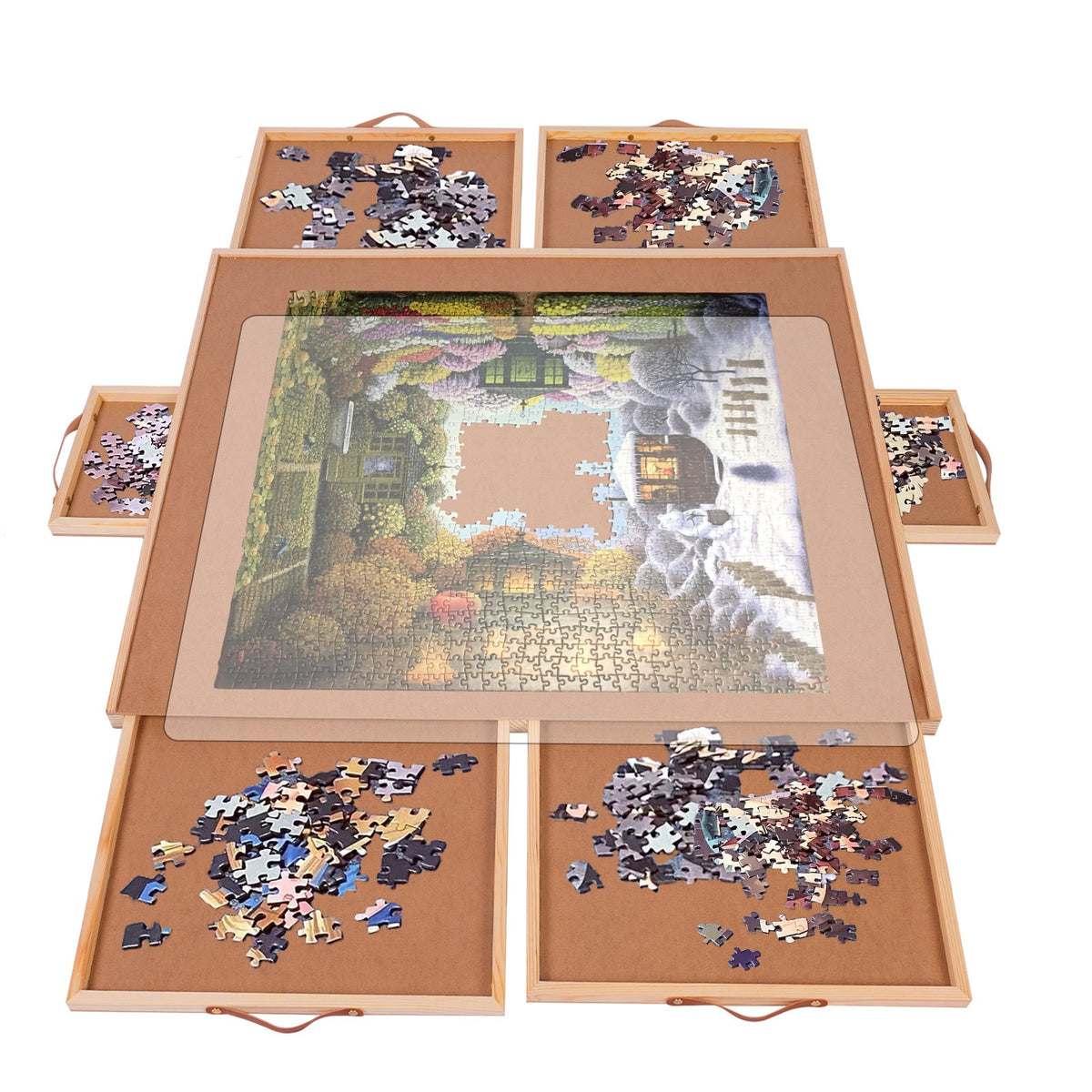 Large Puzzle Board Organizer with Dust Cover for 1500 Pieces, Ergonomic Gift for Adults & Seniors – Jigsaw Puzzle Table 35"x27" with 360° Rotating Turntable - product image