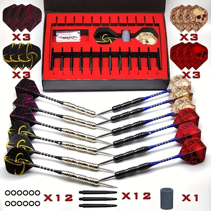 Steel Tip Darts Gift Set with Aluminum Alloy Shaft & Skull Dart Flights | Iron Tip Pop Darts Set | Deluxe Gift Box for Indoor Club Entertainment Sports Competitions Casual Outdoor Games