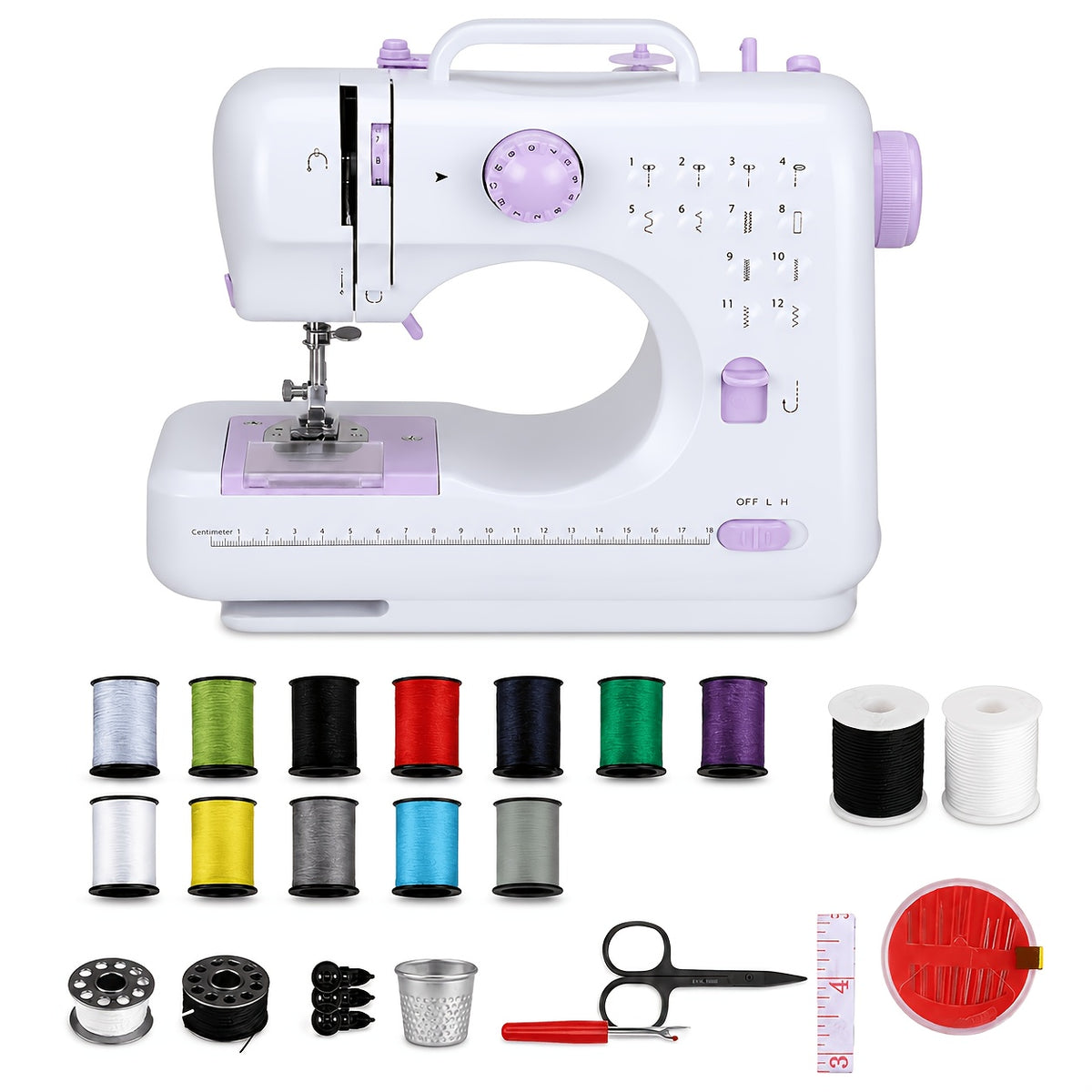 Portable Sewing Machine for Beginners 12 Stitches LED Light Double Speed Foot Pedal Mini Electric Sewing Machine with 12 Colors Thread Set Household DIY - product image 7