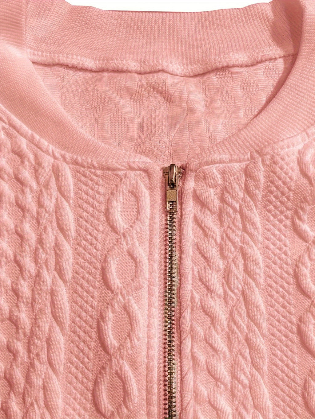 Plus Size, Plus Size Zip Up Textured Solid Jacket, Casual Long Sleeve Outerwear for Fall & Spring, Women's Plus Size Clothing - product image 18