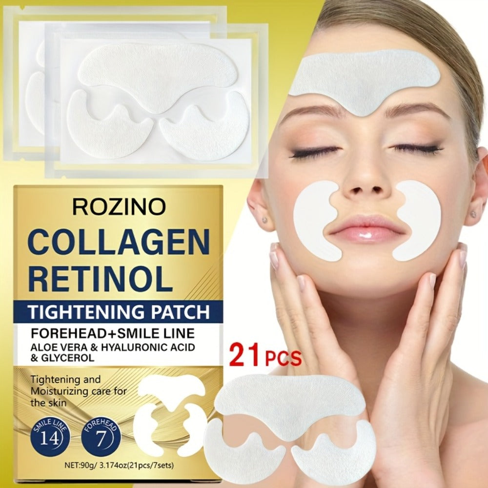 Anti-Wrinkle Face Patches 21pcs with Collagen Retinol Hyaluronic Acid & Aloe Vera — Forehead Smile Line Nasolabial Fold Overnight Skin Smoothing Treatment Kit - product image