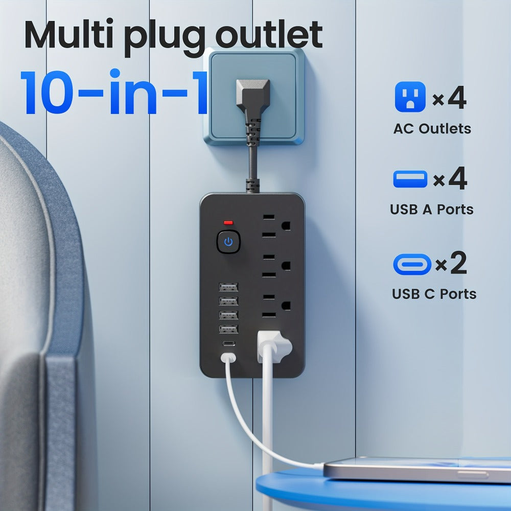 Outlet Extender Power Strip Wall Mountable 14-in-1 10-in-1 with 8 AC Outlets 6 USB Ports 2 USB-C One-Touch Control Switch Overload Protection Short Cord Design for Home Office Scho - product image 12