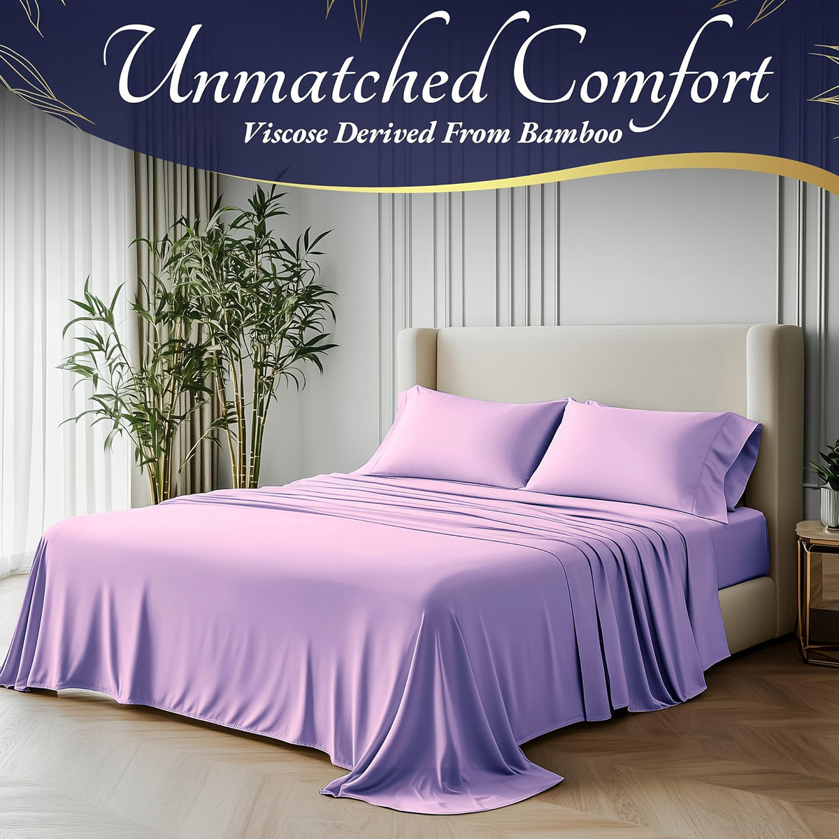 4 pcs Bamboo Cooling Bedding - Extra Deep Pocket Breathable and Cooling - Suitable for Hot Sleepers and Sweats, Children Pillowcases, Flat Sheet and Fitted - product image 6