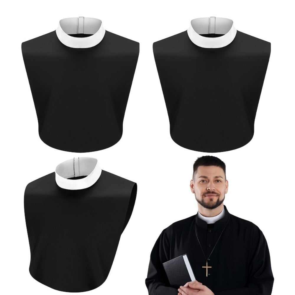 Unisex Clergy Tab Collar Black Dickey Neck Band for Men Women Pastor Halloween Costume Accessory Clerical Vestment Theater Prop | Priest Collar Costume 3 Piece Set