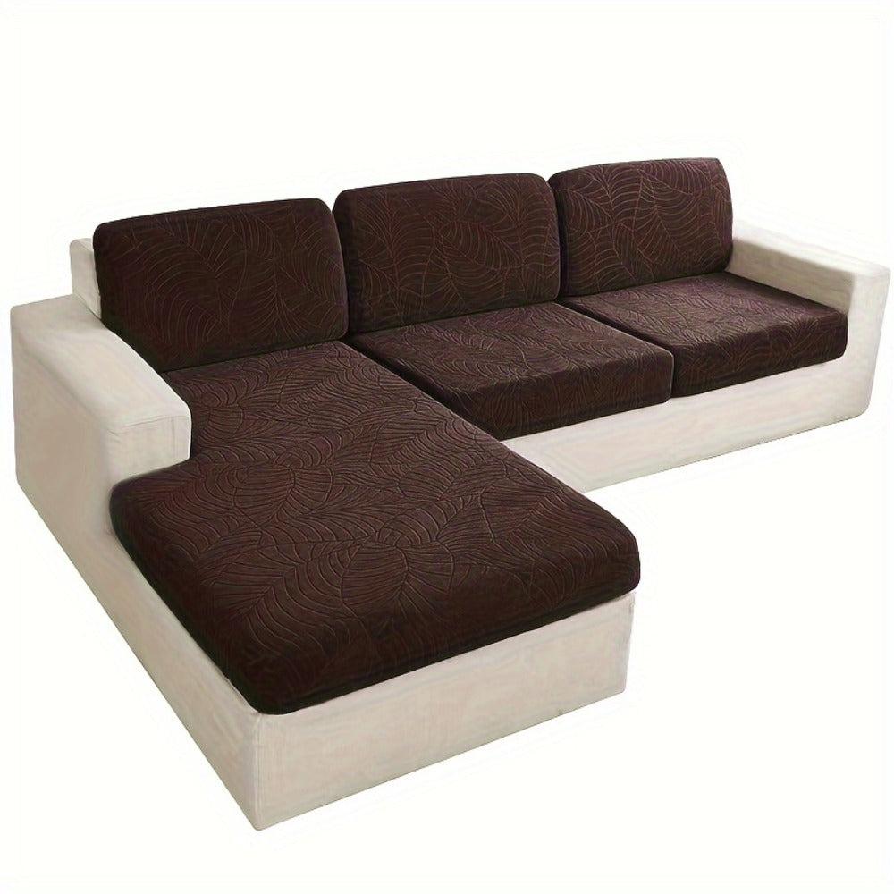 Jacquard Stretch Sofa Cover Set 6pcs Leaf Pattern High Elasticity Furniture Protective Cover with Elastic Band Easy Install Removable Washable Concubine Style Cushion Cover Home De - product image 5