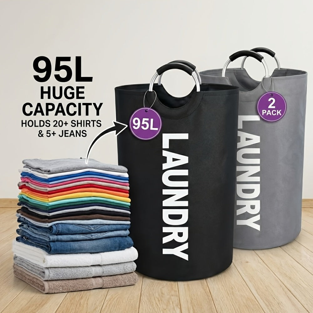 Extra Large Foldable Laundry Basket Set 95L/25.1 Gal Waterproof Oxford Cloth Tall Storage Baskets for Bedroom Bathroom Dorm Wardrobe Organization - product image 21
