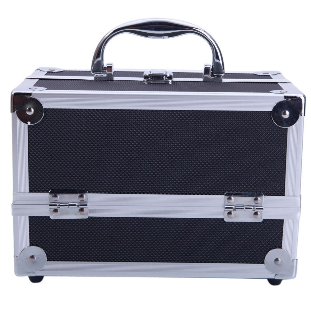 Aluminum Makeup Train Case with Wheels Large Capacity Lockable Cosmetic Trolley Organizer Adjustable Dividers Retractable Handle for Makeup Artists Salon Travel Black Silver Pink B - product image 5