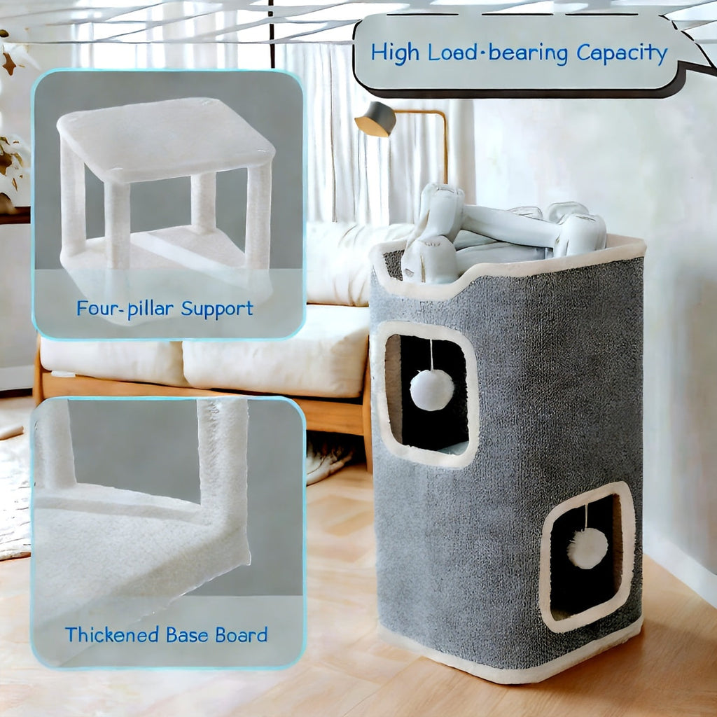 Cat Tree Tower Multi-Level Collapsible | Indoor Cat House with Scratch Resistant Post, Soft Top Cat Bed, Cat Hideaway & Bell Ball Toy, 1 2 3 Layer Cat Climbing - product image 5
