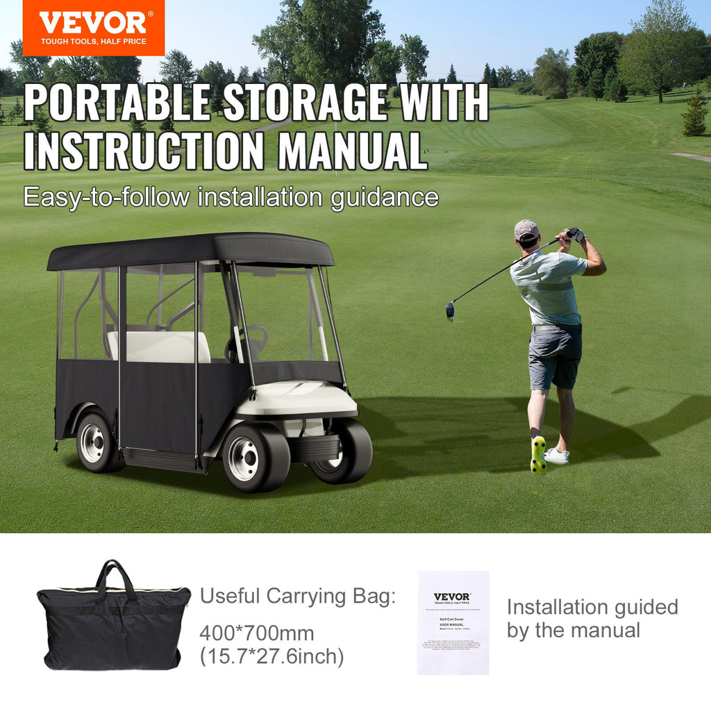 Golf Cart Enclosure 4-Person 300D Waterproof Driving Cover 4-Sided with Transparent PVC Windows Zippered Doors UV-Resistant All-Weather Golf Cart Rain Cover Fits 86 Inch Carts for Everyday Use