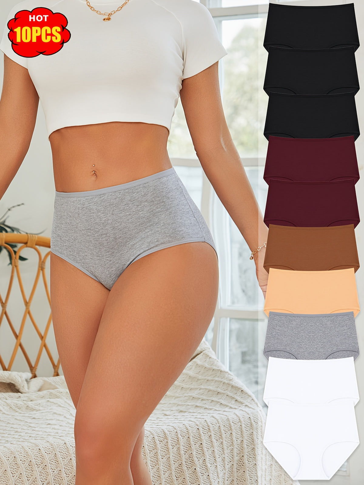 10pcs Set Of Solid Color Underwear, Elegant, Simple, Comfortable, Soft and Breathable Underwear, Suitable for Daily Commuting, Women's Underwear and Underwear