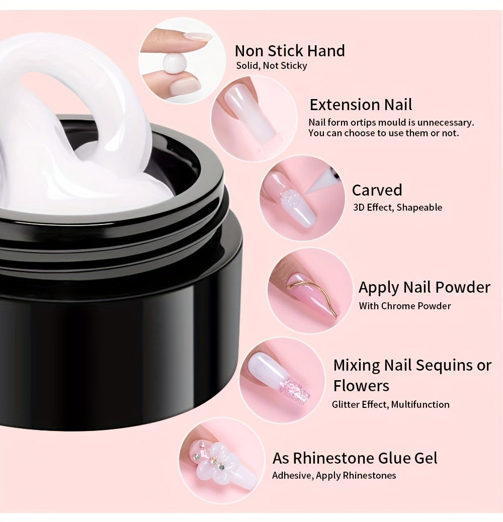 Builder Gel Nail Extension Starter Kit 5pcs Clear Nude Solid — Hard Gel Sculpting Set with Flower Molds & Sculpting Brush for 3D Floral Nail Art, Rhinestone Acrylic Extensions for  - product image 10