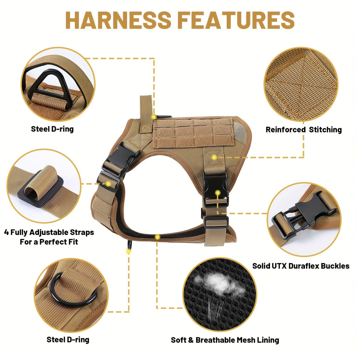 Adjustable Military Style Pet Harness for Small Medium Large Dogs – Dog Tactical Harness No-Pull Chest Vest with Handle - product image 4
